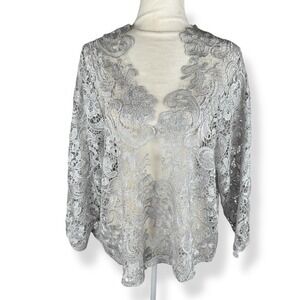 Sheer‎ Victorian Lace Cardigan Womens Size XL Edwardian Regency Silver Fairy Top